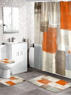 Shower Curtain Set Bathroom Decor Bath Mat Hooks Waterproof Bathroom Set